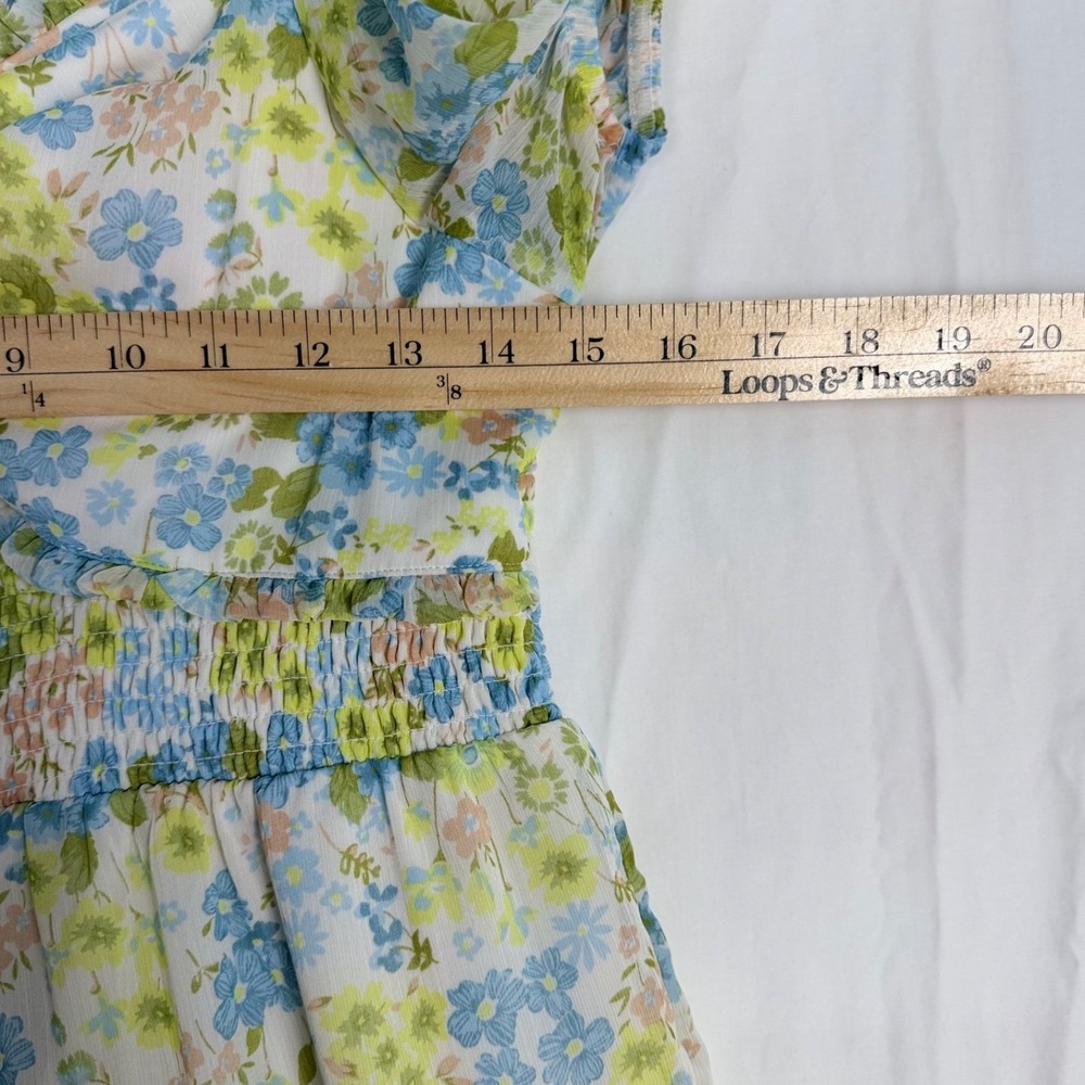 Madden NYC Mini Dress L Floral Spring Coquette Smocked‎ Puff Sleeves Cottagecore - Picture 6 of 8